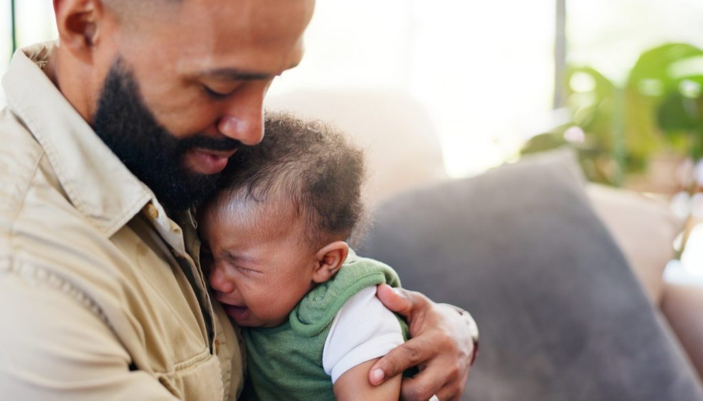 Home,,Father,And,Comfort,Crying,Baby,With,Bonding,Together,,Hungry