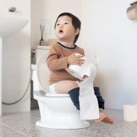 A,Child,Being,Potty,Trained,On,A,Children's,Toilet,In