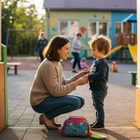 Mother,Who,Drops,Her,Child,Off,To,Kindergarten