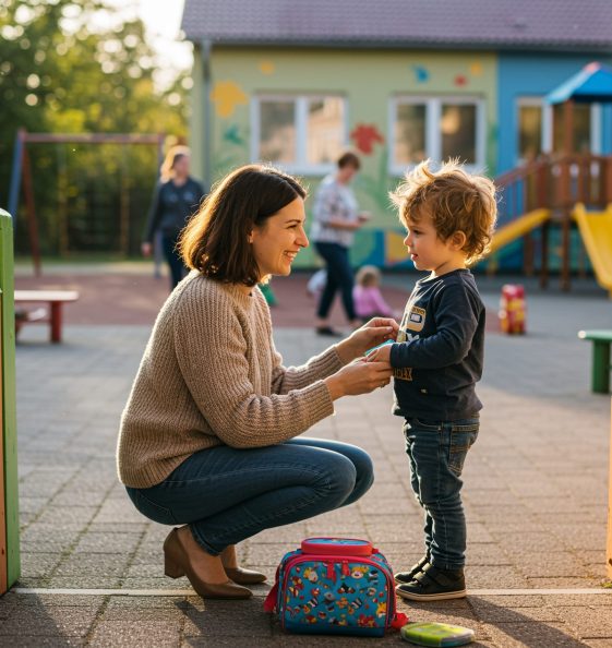 Mother,Who,Drops,Her,Child,Off,To,Kindergarten