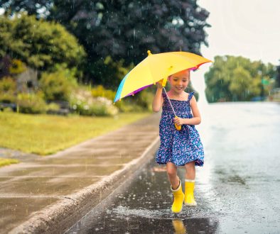 A,Happy,Funny,Child,With,Raincoat,Under,The,Summer,Raining